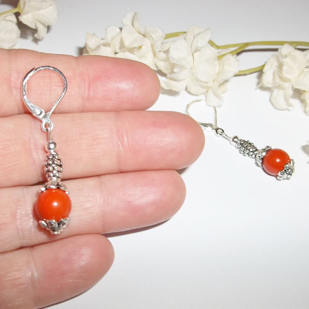 Earring Set Burnt Orange Beaded NWT Handmade 4621 - Picture 4 of 6